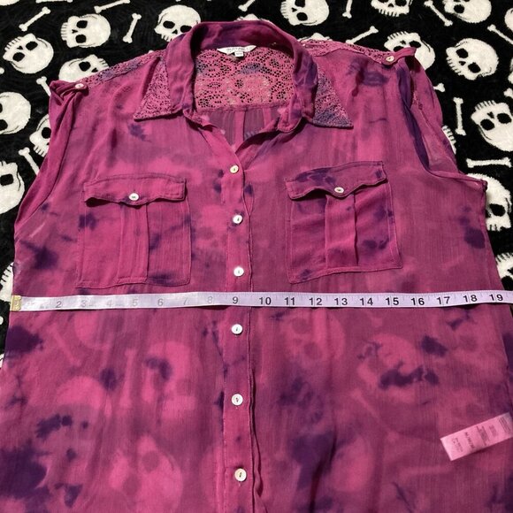 BUFFALO DAVID BITTON | Vintage Y2K Purple Two-tone Sheer Viscose Sleeveless Top - Picture 10 of 15